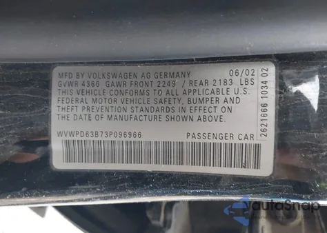 2003 Volkswagen Passat Gls z USA, uszkodzony, nr VIN WVWPD63B73P096966